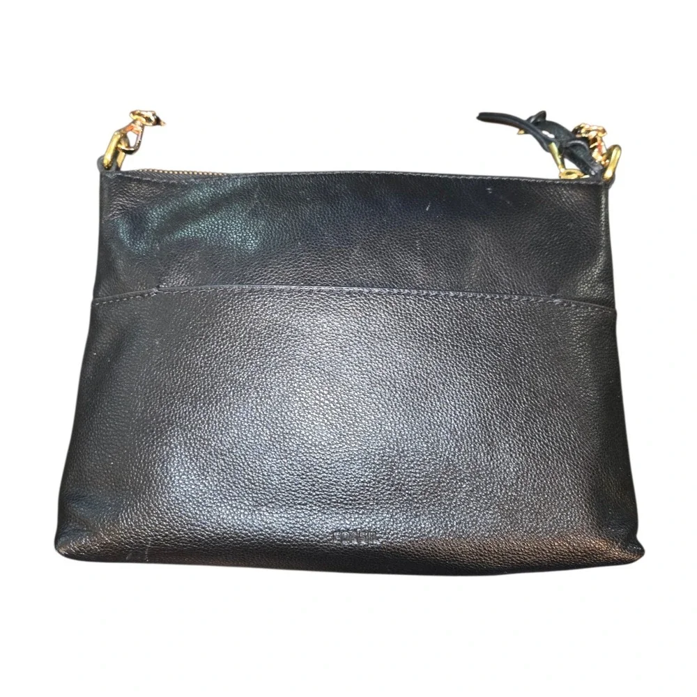Fossil Fiona Crossbody Women Med Black Pebbled Leather ZB7266 Chain Strap READ